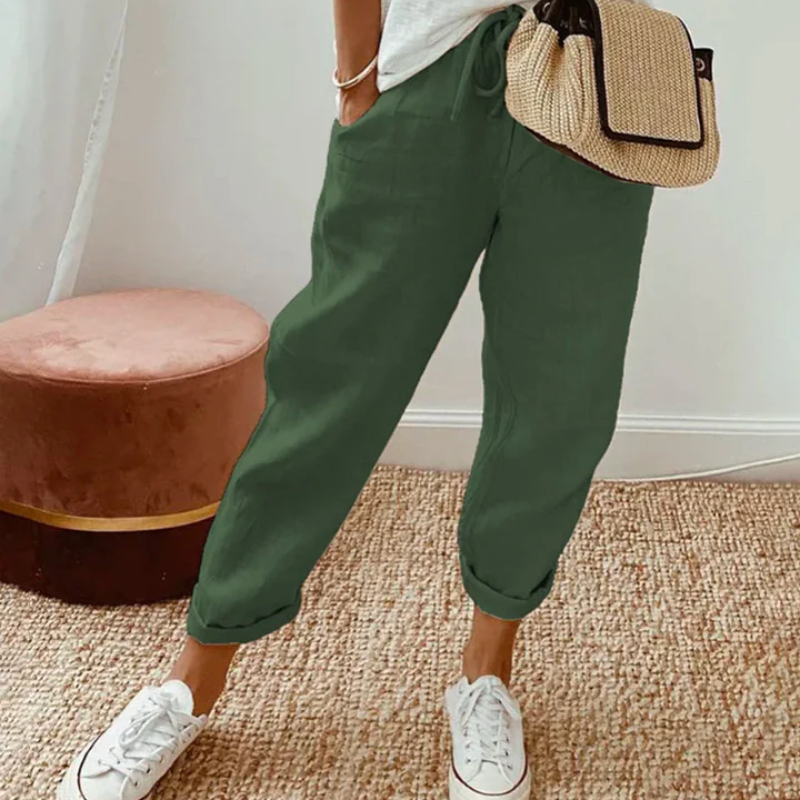 Bianca | Unifarbene Hose aus Baumwollleinen